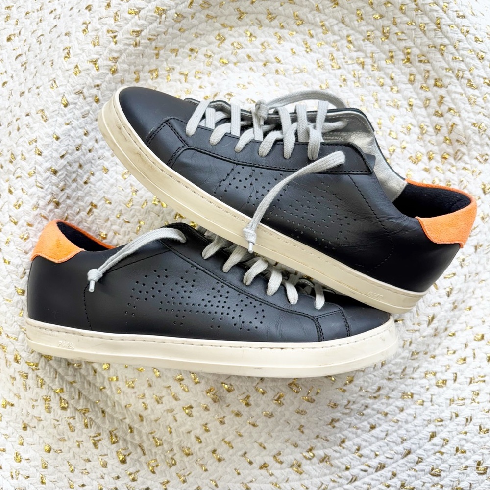 P448 John Mens Leather Low Top Sneaker Shoes Black Orange